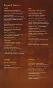 Squamish restaurant menu